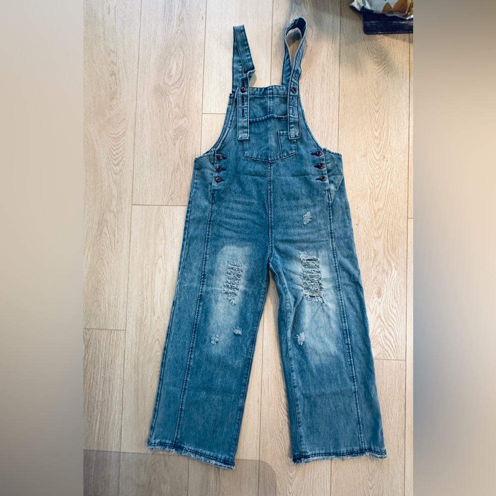 🤩👖NWT Distressed Denim Soft Wah Overalls 😍☀️ Small Oversized Baggy Fit! 👌🏼💙🤍🩵